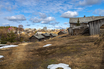 Bolshaya Selga, Olonetsky district, Republic of Karelia, - April 28, 2022, an ancient Karelian...