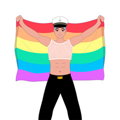 Hombre orgulloso gay bandera lgbt - obrazy, fototapety, plakaty