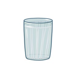 Glass of water. Simple hand drawn icon ,art drawing in doodle cartoon style isolated on white background. Empty object. Furniture for kitchen. Drinks and cup. Clear thing.  For decoration