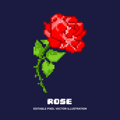 Pixel rose flower icon vector illustration
