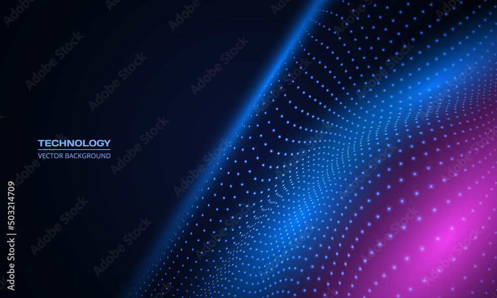 Fototapete Vector abstract technology digital wave of particles mesh background. Network illustration with particle. Artificial intelligence and big data digital technology abstract background.