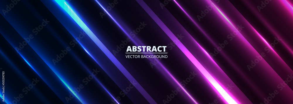 Poster vector dark blue and purple abstract modern wide banner with light purple and blue shiny diagonal li