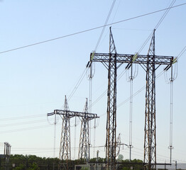 High voltage electric power transmission towers -closeup 