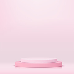 Pink podium in pink background for product presentation. Vector