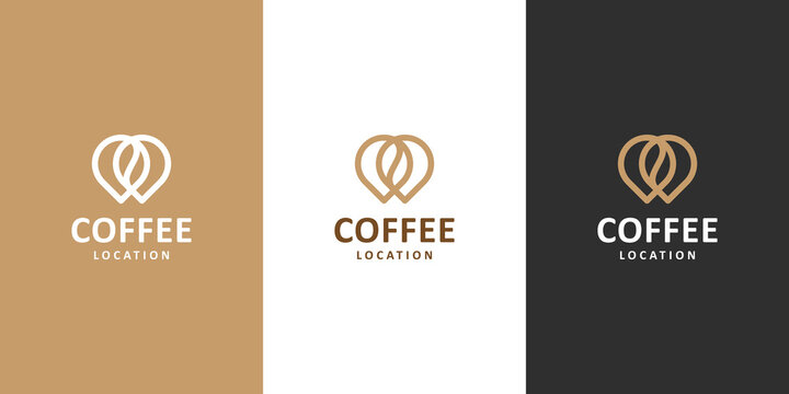a combination of pin location logo design and coffee bean logo. Premium vector