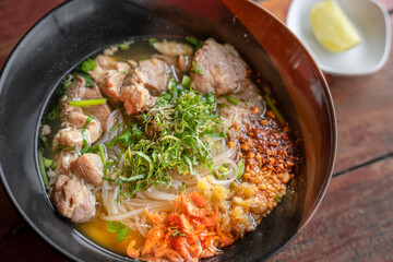 Stewed Pork Noodles braised with soup is a delicious favorite of people that Thai popular food.