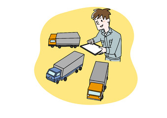 トラックの行き先を管理する男性　ITソリューションで物流をコントロールする　温かみのある手書きの人物