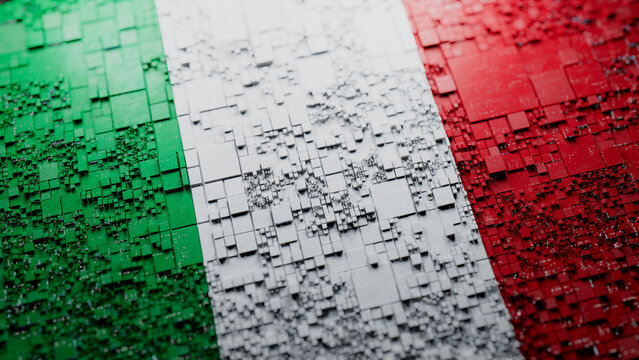 Flag of Italy rendered in a Futuristic 3D style. Italian Network Concept. Tech Background.