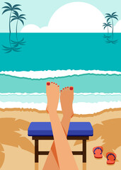 Obraz premium A woman sit and relax on the beach on summer vacation