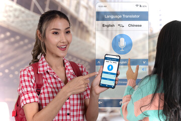Use of mobile language translator application on smartphone helps tourists to communicate very easy.