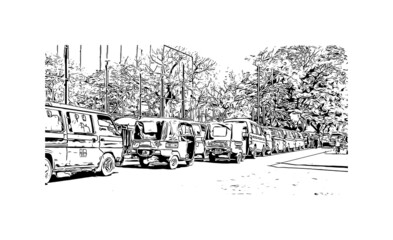 Fototapeta premium Building view with landmark of Mombasa is the city in Kenya. Hand drawn sketch illustration in vector.