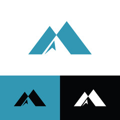 Letter M Blue Mountain Logo Design Identity Visual Branding For Traveling Hiking Adventure