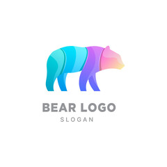 colorful bear animal logo design template  with a beautiful 3D concept 
