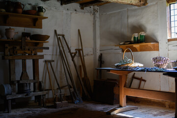 Frontier house table and gardening tools