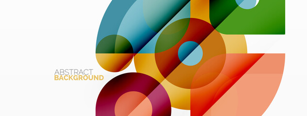 Colorful round shapes, circles and triangles background. Minimal geometric template for wallpaper, banner, presentation