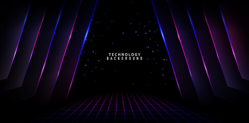 stage curtains with spotlight blue purple neon lines backgrounds for sign corporate, advertisement business, social media post, billboard agency advertising, ads campaign, motion video, landing pages © DJOE n REIZ