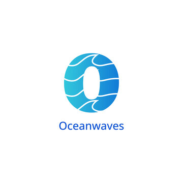 Minimalist modern ocean wave and letter O icon for logo design template vector