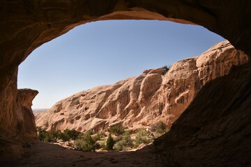 View from inside a cave looking out