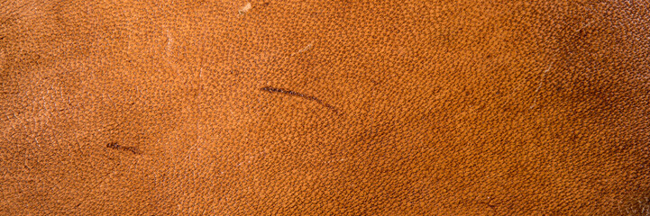 Roughly processed dense strong camel leather with furrows and scars, close, close-up