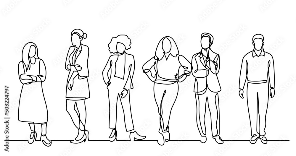 Canvas Prints continuous line drawing of diverse group of standing people