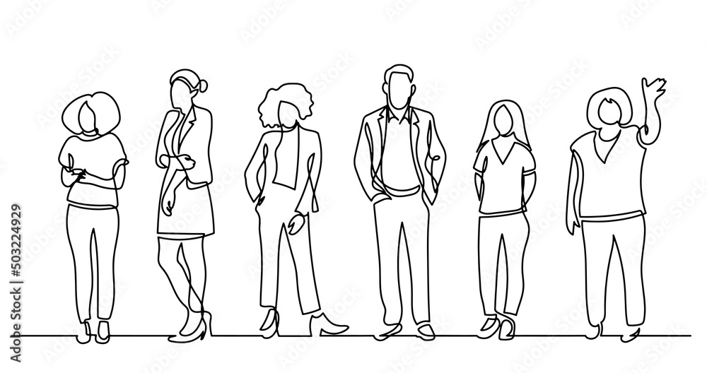 Canvas Prints continuous line drawing of diverse group of standing people