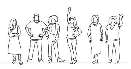 Obraz na płótnie Canvas continuous line drawing of diverse group of standing people