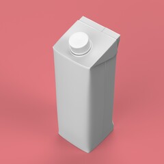 1L Carton box with Screw Cap Mock-up. White blank milk or juice carton box