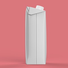 1L Carton box with Screw Cap Mock-up. White blank milk or juice carton box