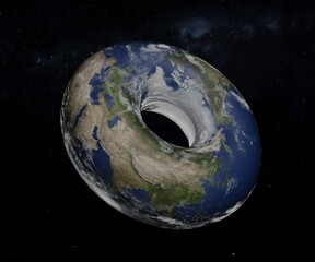 torus or donut shape earth on the solar system illustration 3d rendering - obrazy, fototapety, plakaty