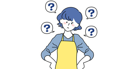 悩むエプロン女性