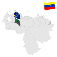 Location Portuguesa State  on map Venezuela. 3d location sign similar to the flag of  Portuguesa. Quality map  with  Regions of the Venezuela for your design. EPS10