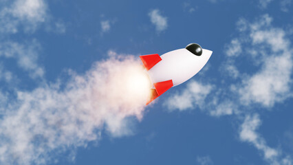 Naklejka na ściany i meble 3D Rendering Startup Rocket Jet Super Fast Speed flying into the blue sky 3D Illustration Background