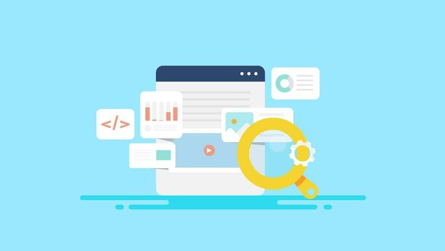 Content management software application - web development - SEO marketing website optimization and analytics conceptual 2d animation 4k video clip. 
