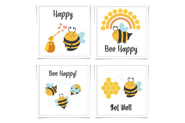 World Bee Day vector card, illustration with cute cartoon bee character and flowers.