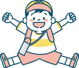 ジャンプする子どものイラスト　遠足　男の子	