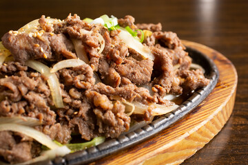 A view of a plate of bulgogi.