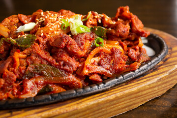 A closeup view of spicy BBQ pork.