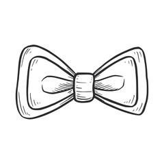 Tie bow doodle sketch. Hand drawn sketch vintage ribbon neck bow for wedding, fashion element. Isolated vector illustration.