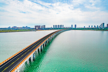 Fototapeta na wymiar Baisha Bay Artificial Island Bridge, Taihe District, Jinzhou City