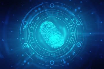 Abstract security system concept with fingerprint on technology background, Fingerprint Scanning Identification System. Biometric Authorization and Business Security Concept