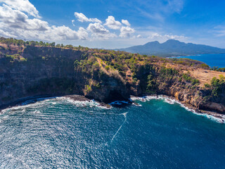 Fototapeta na wymiar An aerial view on Bukit Asah on Bali island near White Sand Beach or Virgin Beach in Indonesia.