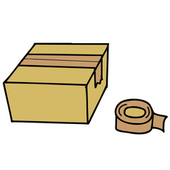 段ボールをガムテープで梱包するイラスト