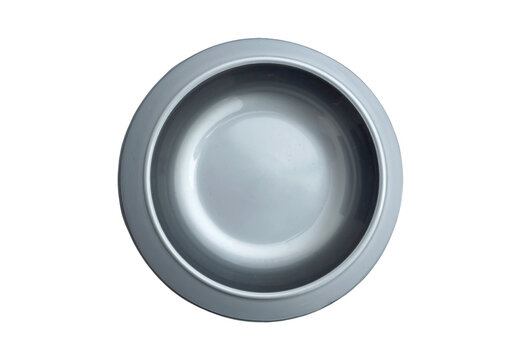 Empty animal feed bowl on white background.