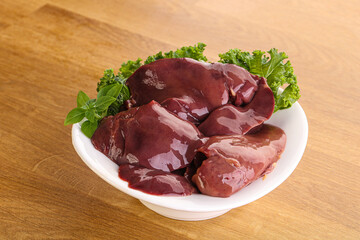 Raw chicken liver in the bowl