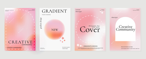 Abstract rose gold gradient liquid cover template. Set of modern poster with vibrant graphic color, hologram, shooting star, circle shapes. Futuristic design for brochure, flyer, wallpaper, banner.