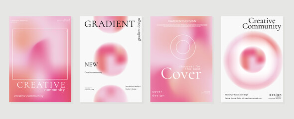 Abstract pink gradient liquid cover template. Set of modern poster with vibrant graphic color, hologram, bubbles, circle shapes, frame. Futuristic design for brochure, flyer, wallpaper, banner. - obrazy, fototapety, plakaty