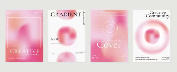 Foto op Aluminium Abstract pink gradient liquid cover template. Set of modern poster with vibrant graphic color, hologram, bubbles, circle shapes, frame. Futuristic design for brochure, flyer, wallpaper, banner. © TWINS DESIGN STUDIO