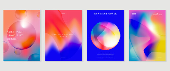 Abstract colorful gradient liquid cover template. Set of modern poster with vibrant graphic color, hologram, circle, organic shapes, bubbles. Futuristic design for brochure, flyer, wallpaper, banner. - obrazy, fototapety, plakaty
