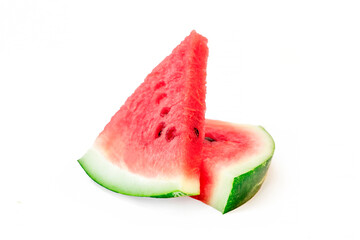 Triangle shaped ripe watermelon slices isolated on white background