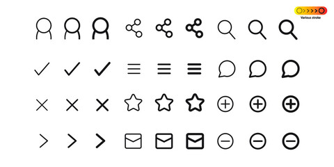 Interface icons for website or application various stroke